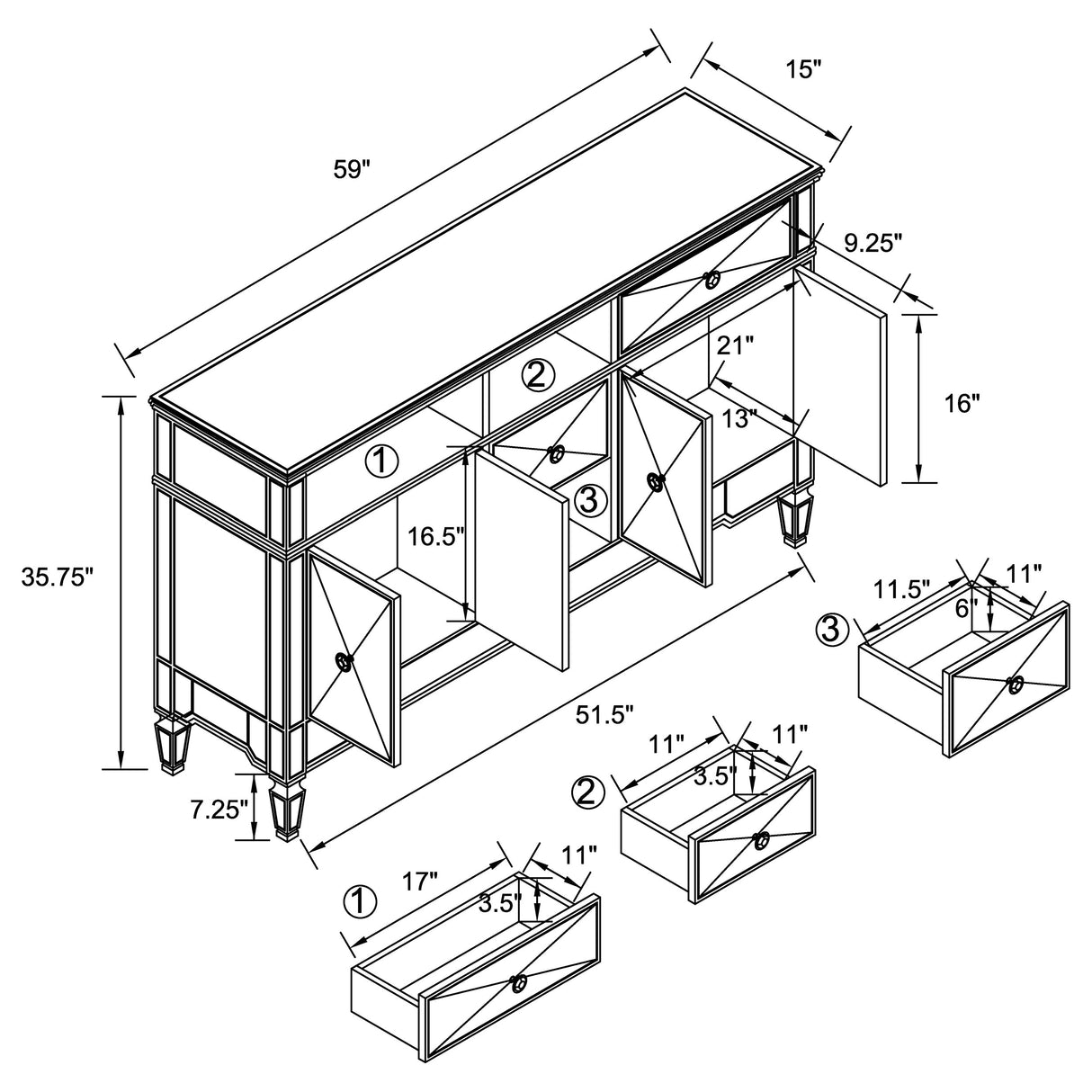 Duchess 5-Drawer Accent Cabinet Silver