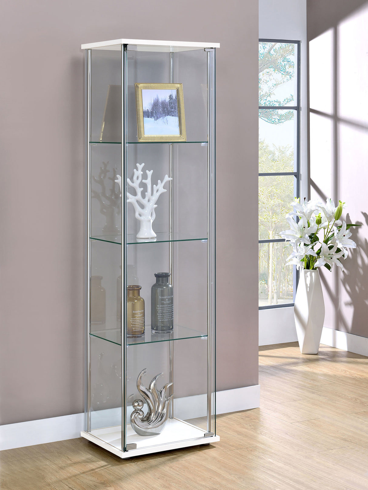 Bellatrix Rectangular 4-Shelf Curio Cabinet White And Clear