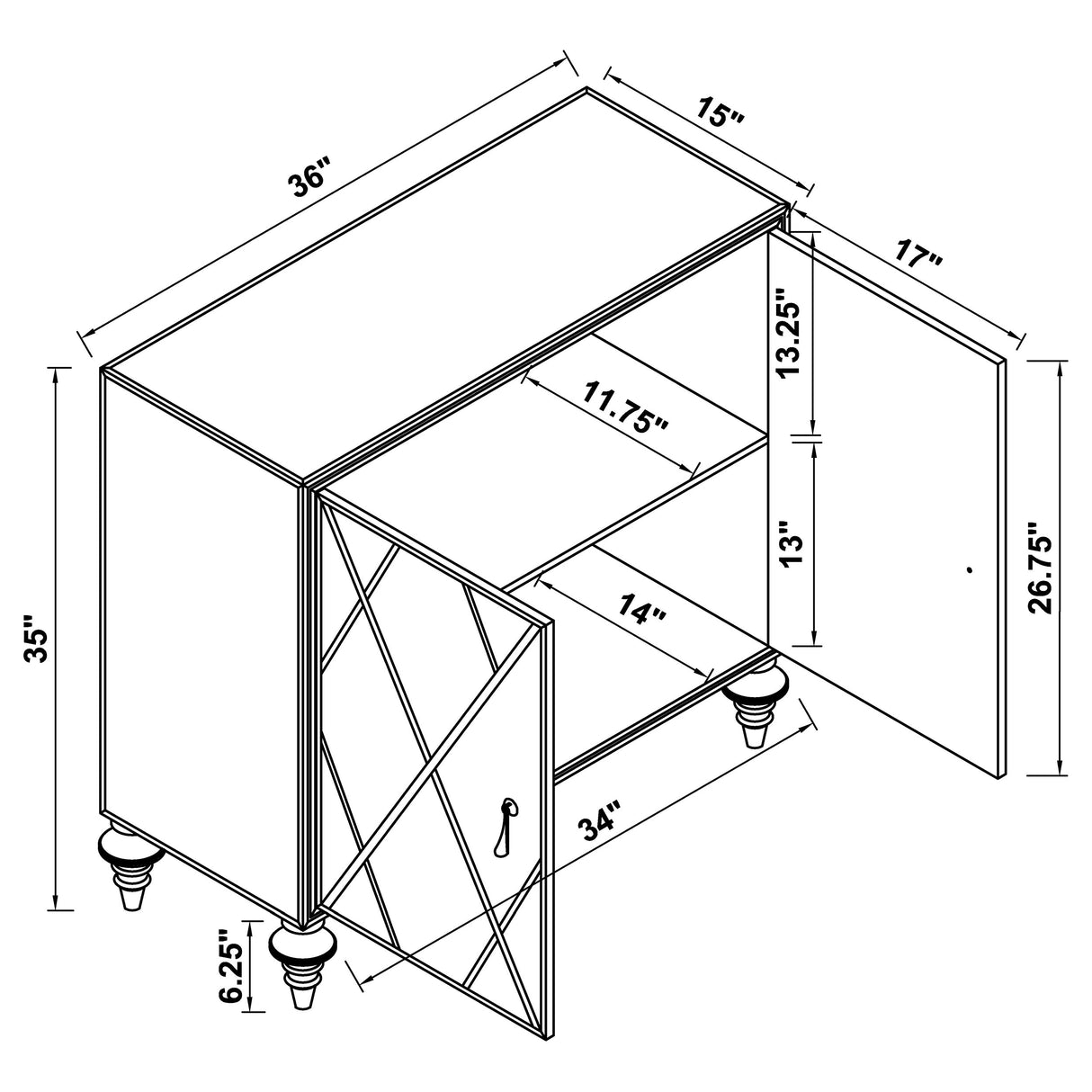 Astilbe 2-Door Accent Cabinet Mirror And Champagne