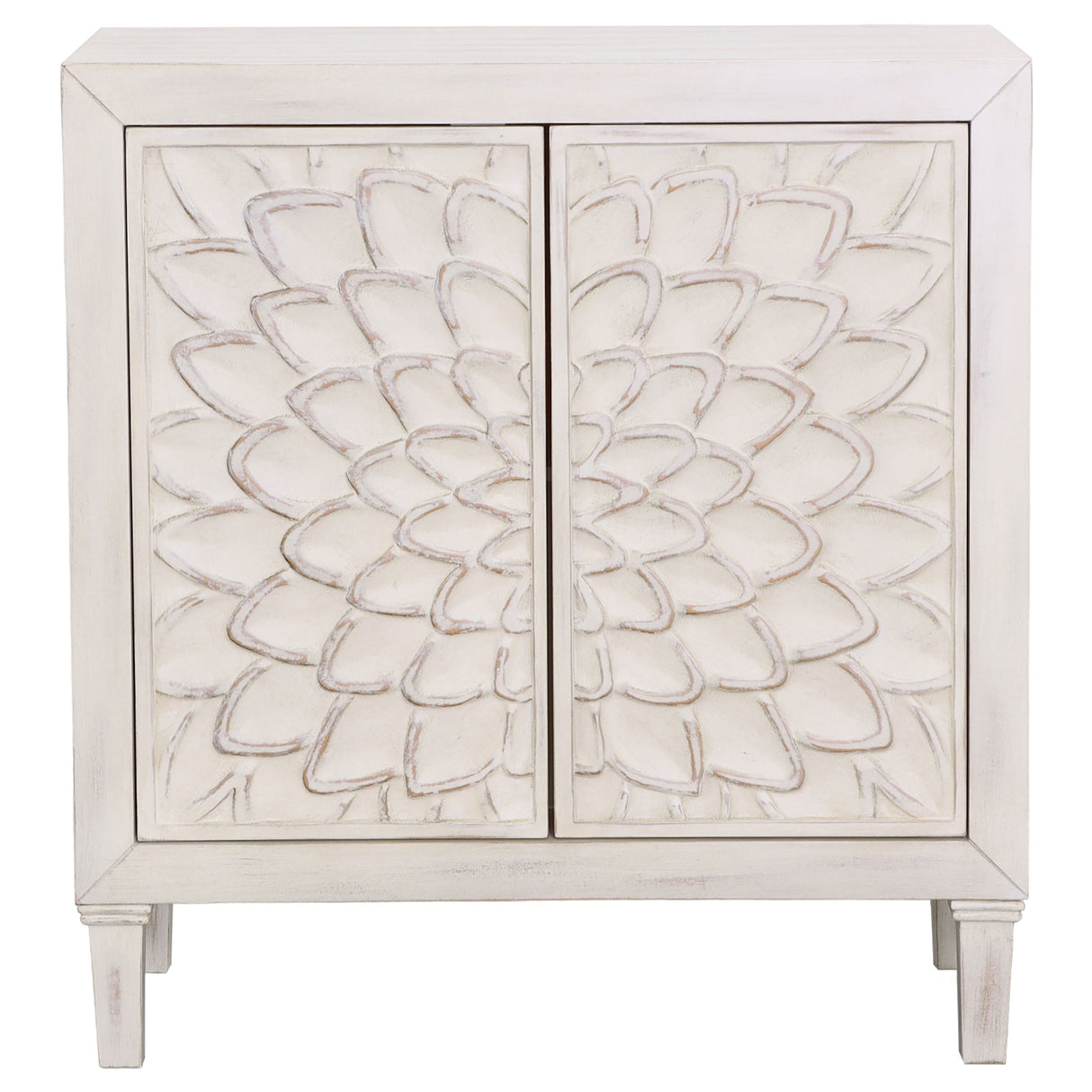 Clarkia Accent Cabinet With Floral Carved Door White