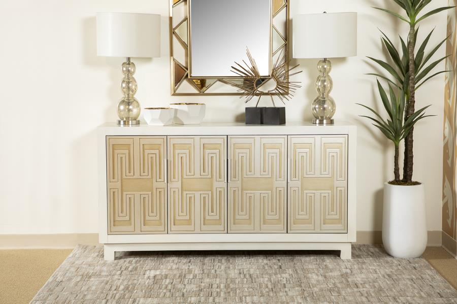 Voula Rectangular 4-Door Accent Cabinet White And Gold