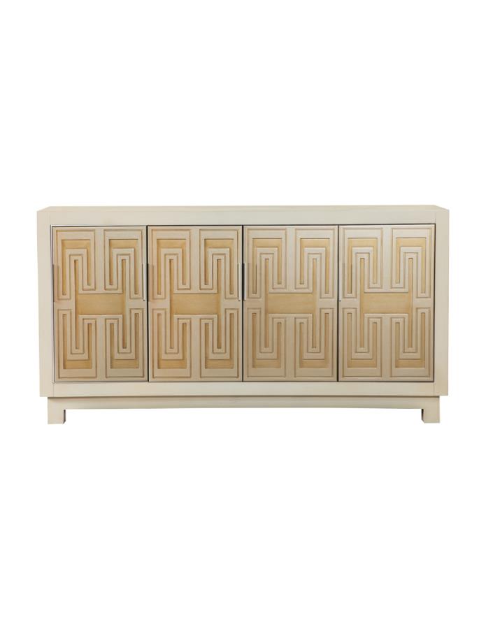 Voula Rectangular 4-Door Accent Cabinet White And Gold