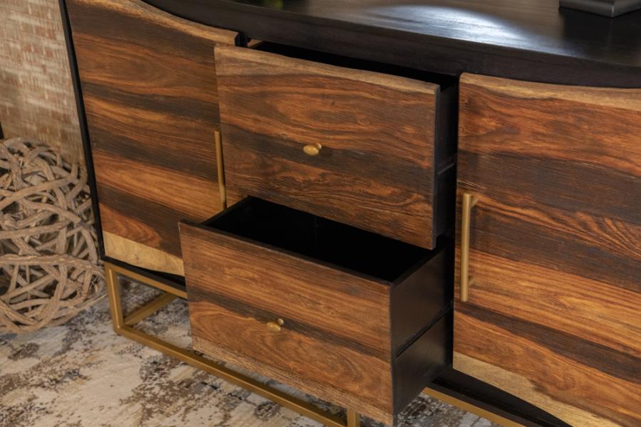 Zara 2-Drawer Accent Cabinet Black Walnut And Gold