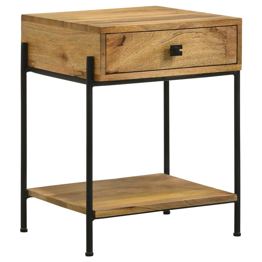 Declan 1-Drawer Accent Table With Open Shelf Natural Mango And Black