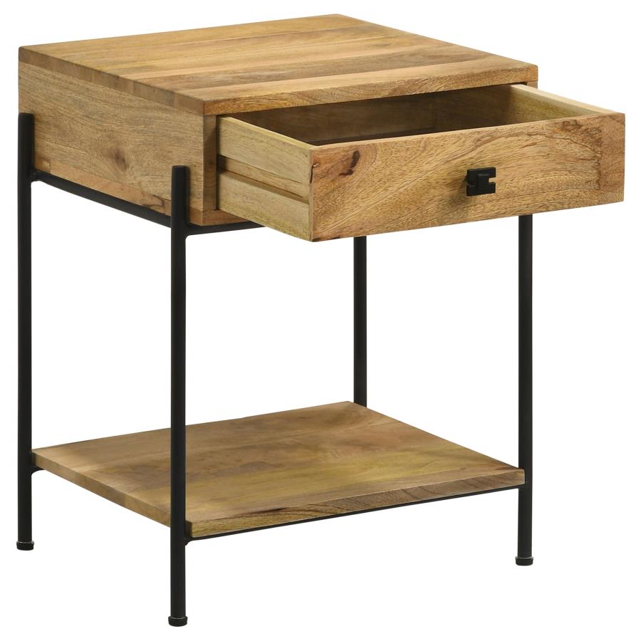 Declan 1-Drawer Accent Table With Open Shelf Natural Mango And Black