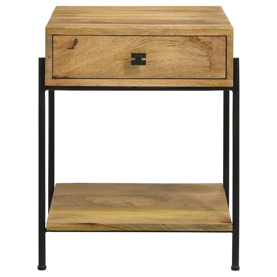 Declan 1-Drawer Accent Table With Open Shelf Natural Mango And Black