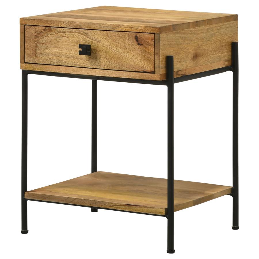 Declan 1-Drawer Accent Table With Open Shelf Natural Mango And Black