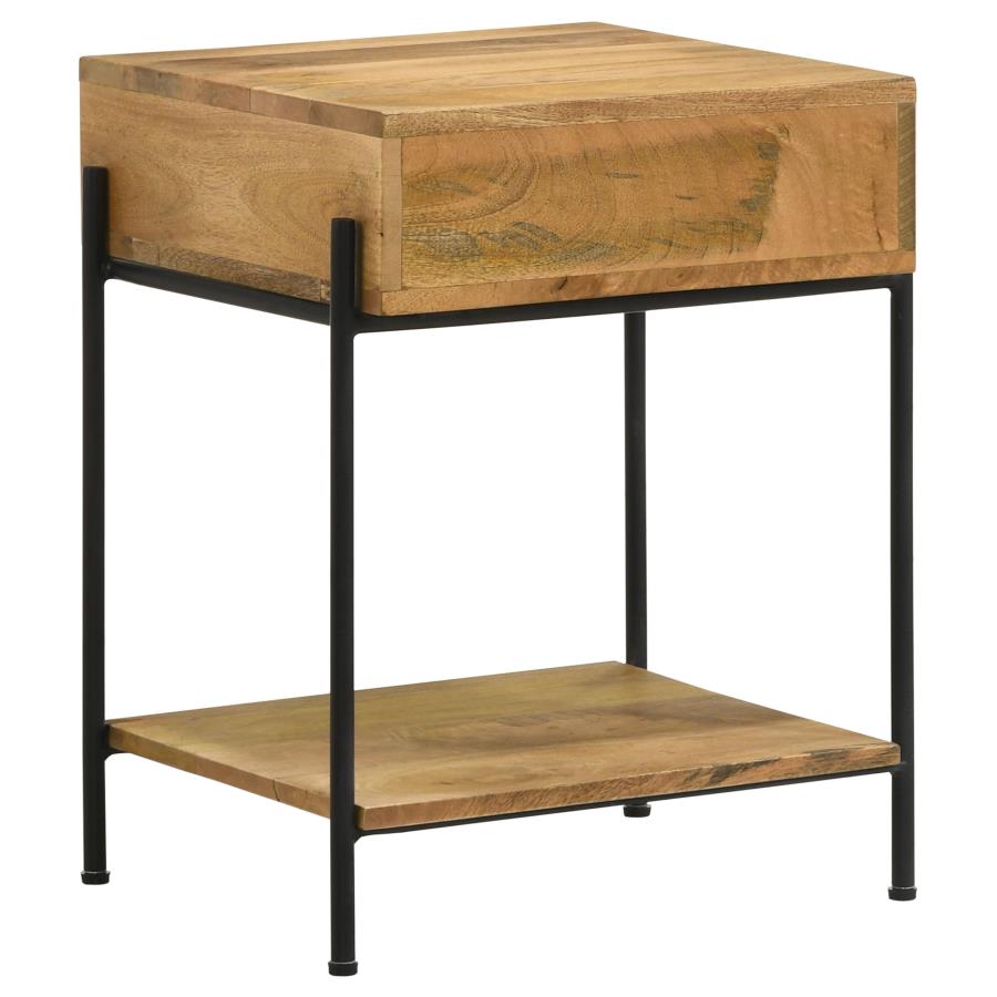 Declan 1-Drawer Accent Table With Open Shelf Natural Mango And Black