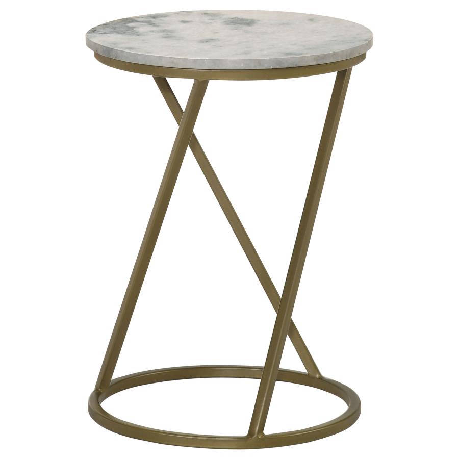 Malthe Round Accent Table With Marble Top White And Antique Gold