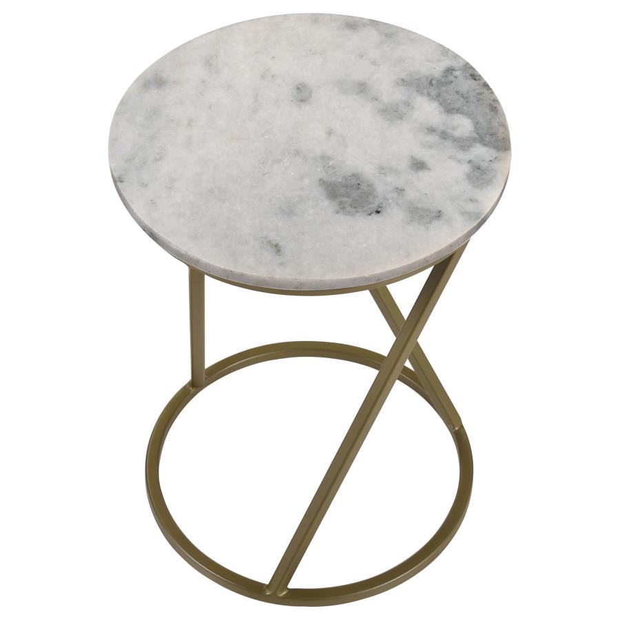 Malthe Round Accent Table With Marble Top White And Antique Gold