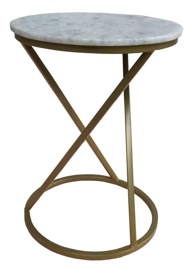 Malthe Round Accent Table With Marble Top White And Antique Gold