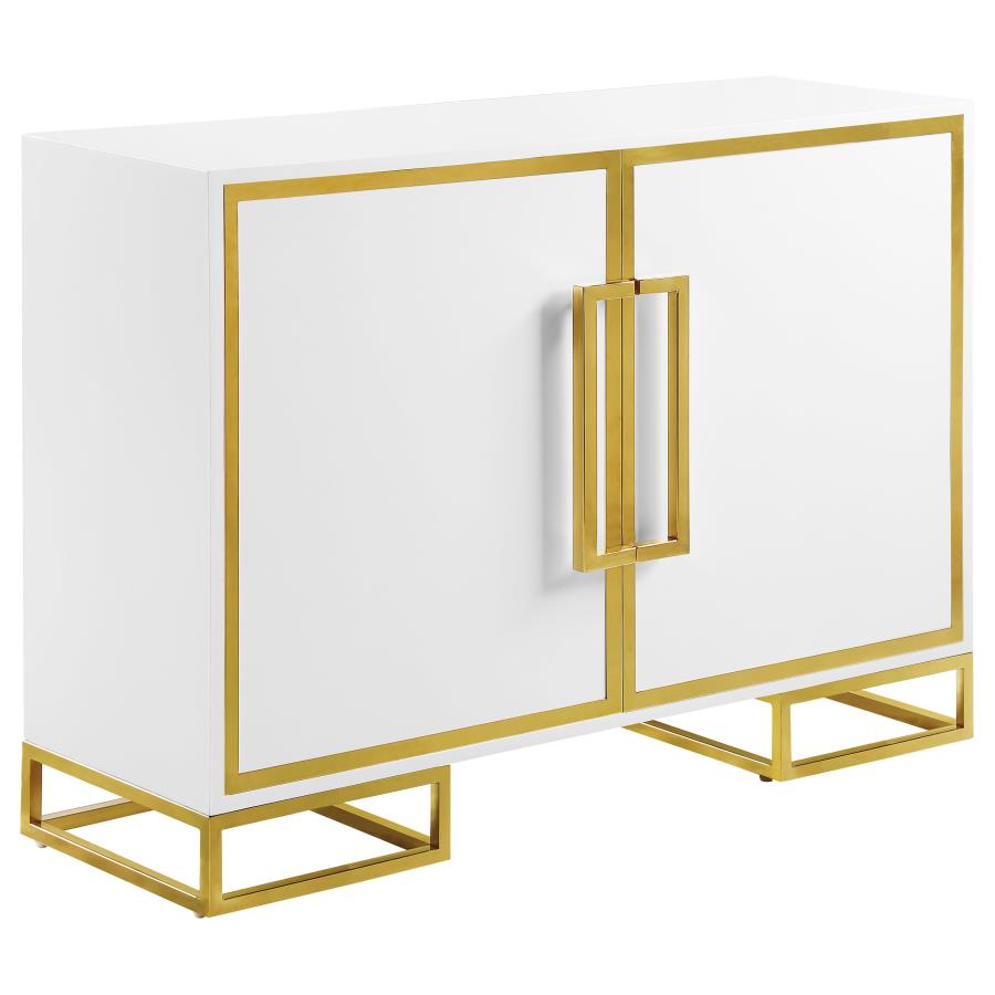 Elsa 2-Door Accent Cabinet With Adjustable Shelves White And Gold