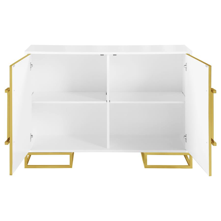 Elsa 2-Door Accent Cabinet With Adjustable Shelves White And Gold