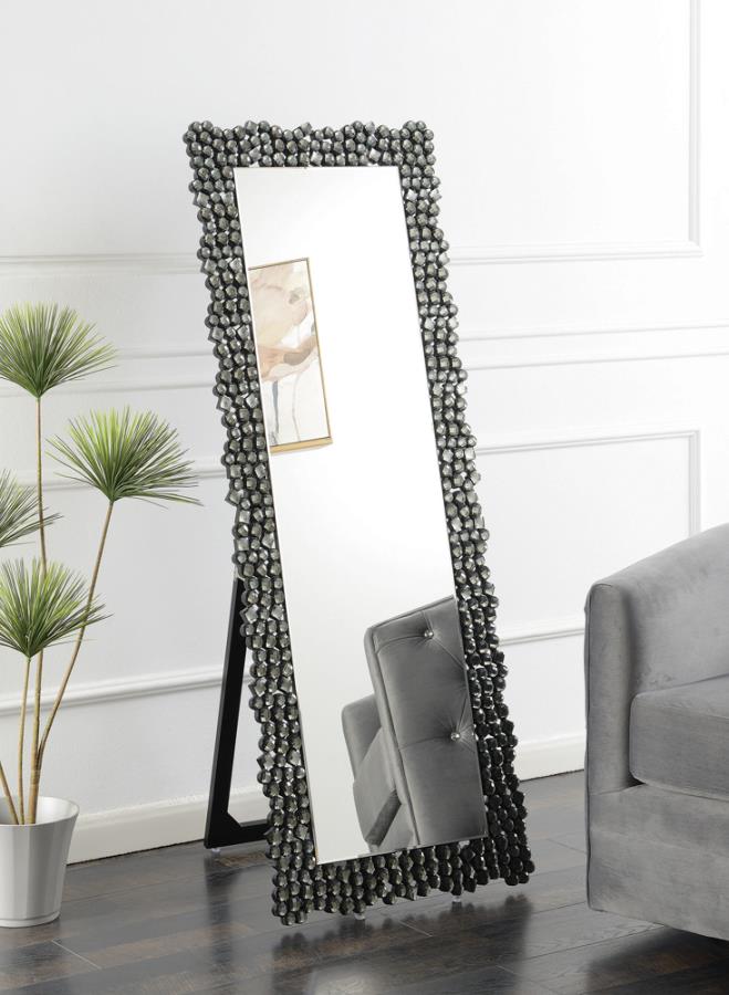 Mckay Textural Frame Cheval Floor Mirror Silver And Smoky Grey