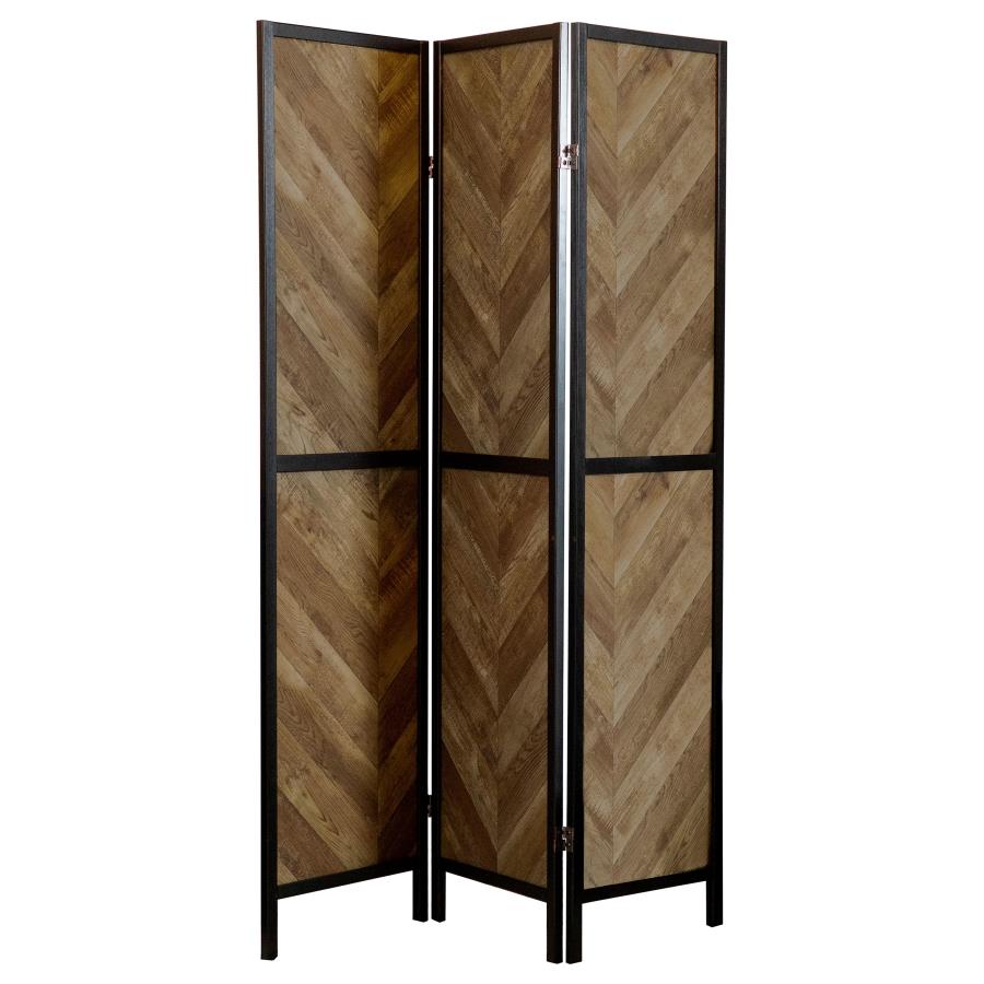 Marlene Herringbone Pattern 3-Panel Screen Rustic Tobacco And Black