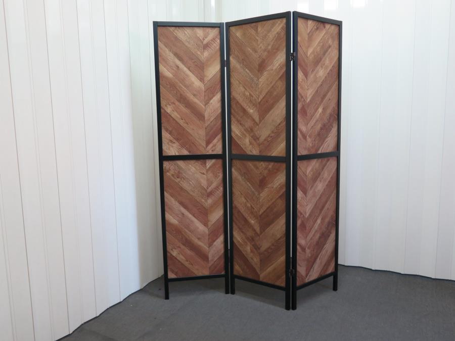 Marlene Herringbone Pattern 3-Panel Screen Rustic Tobacco And Black