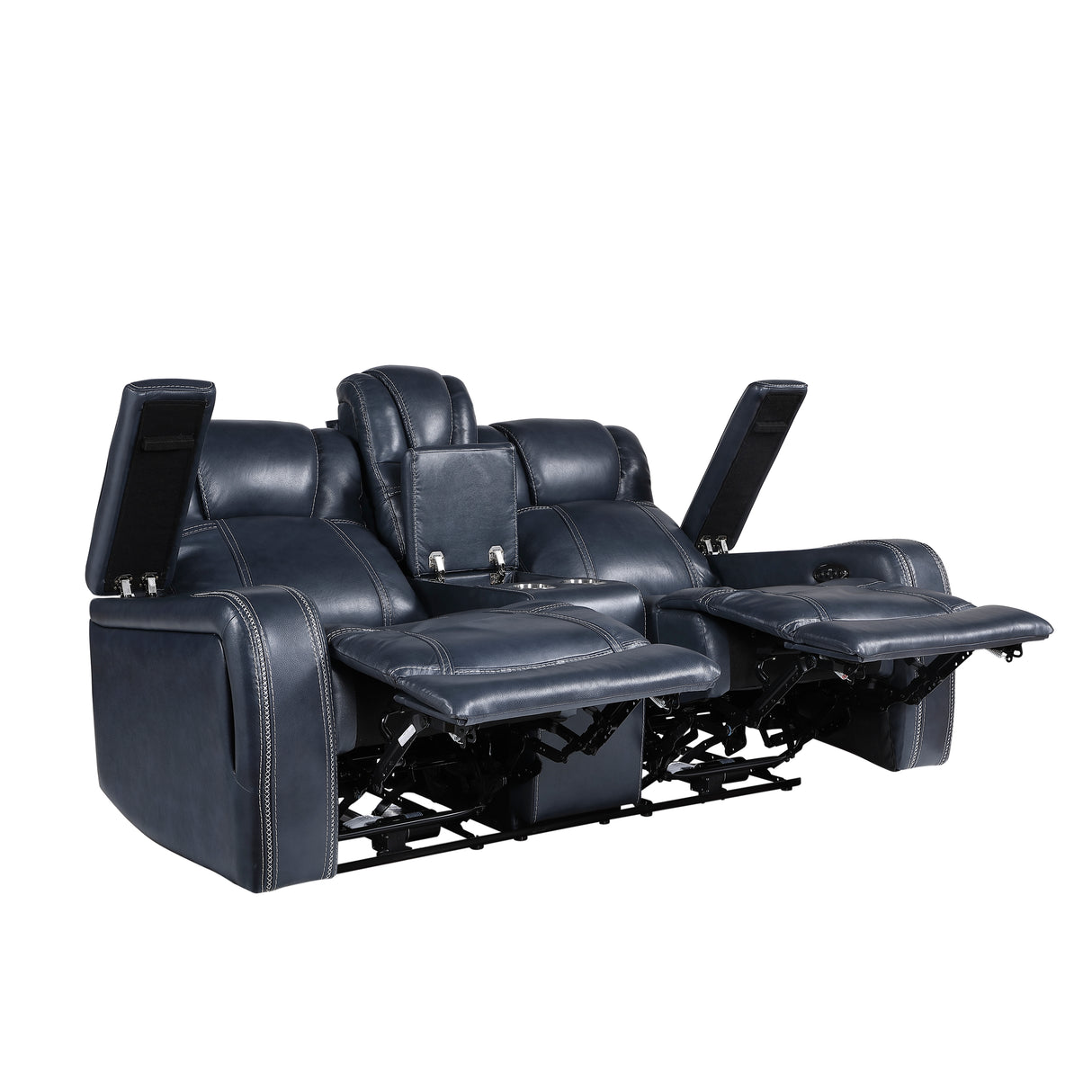 Keziah Power Double Reclining Love Seat With Center Console, Headrests And Storage Arms