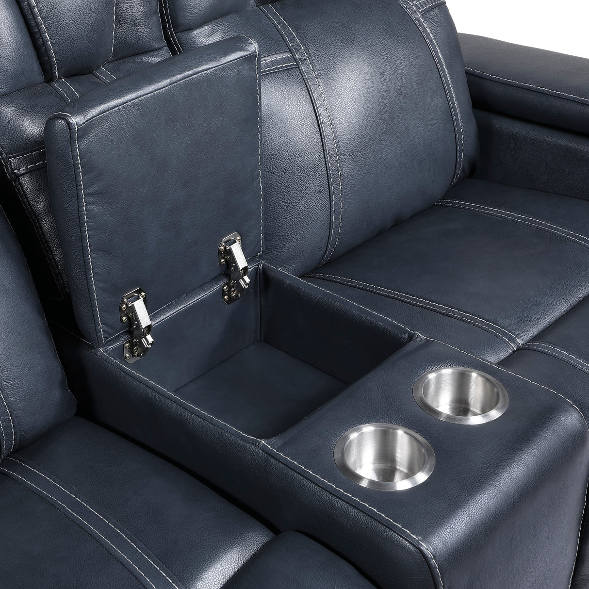 Keziah Power Double Reclining Love Seat With Center Console, Headrests And Storage Arms