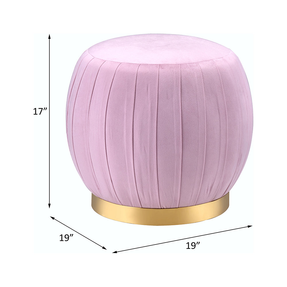 Zinnia Pink Carnation Velvet & Gold Finish Ottoman