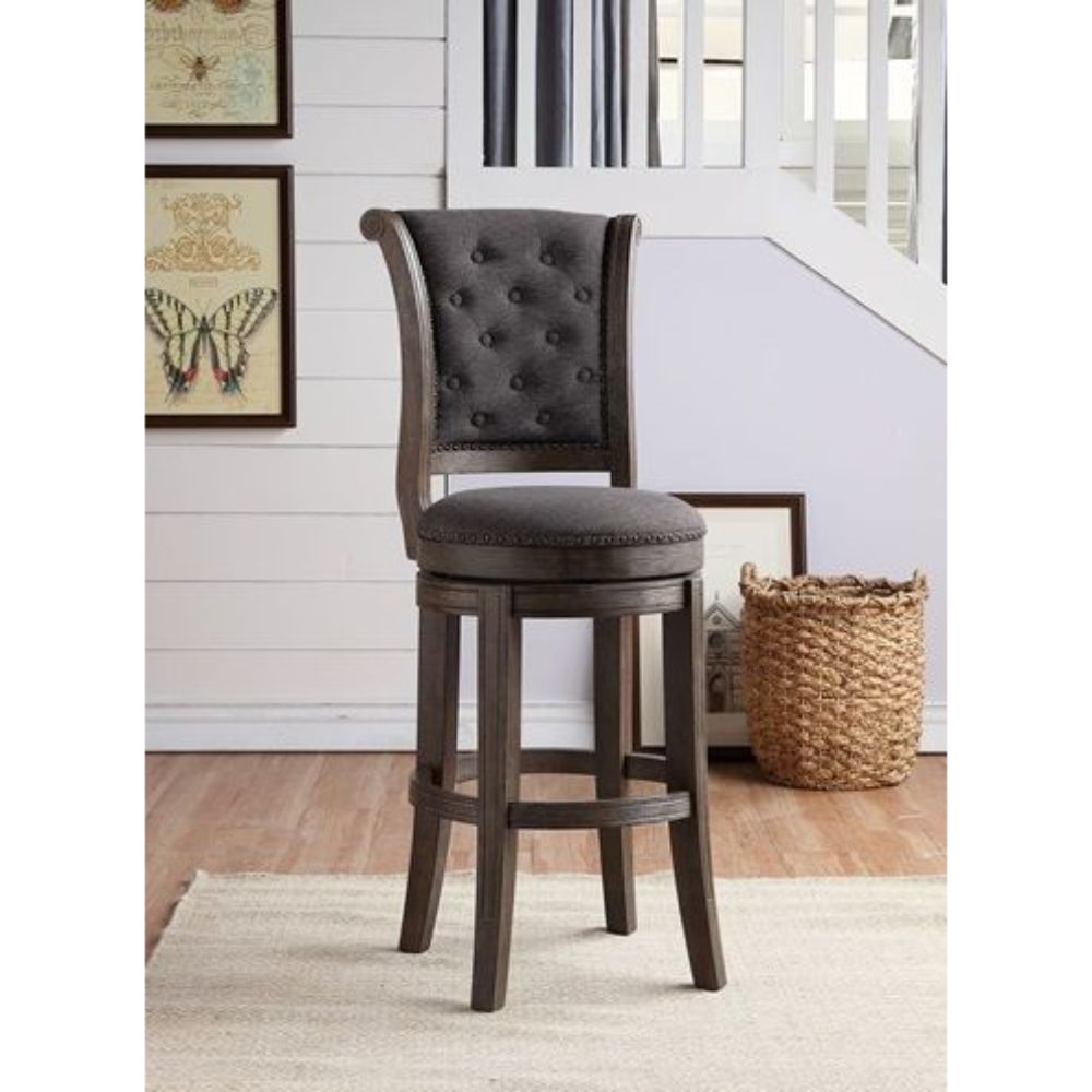 Glison Charcoal Fabric & Walnut Finish Counter Height Chair (Set-2)