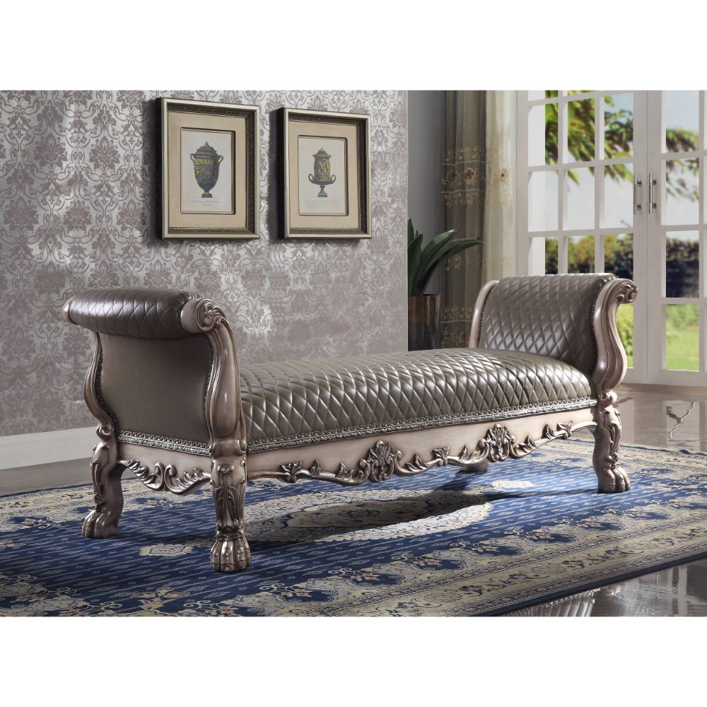 Dresden Synthetic Leather & Vintage Bone White Finish Bench