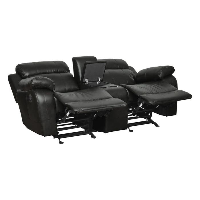 Marille Black Bonded Leather Reclining Loveseat