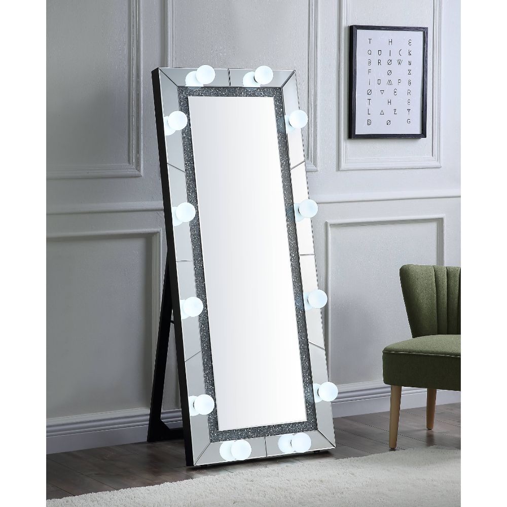 Noralie Mirrored & Faux Diamonds Accent Floor Mirror
