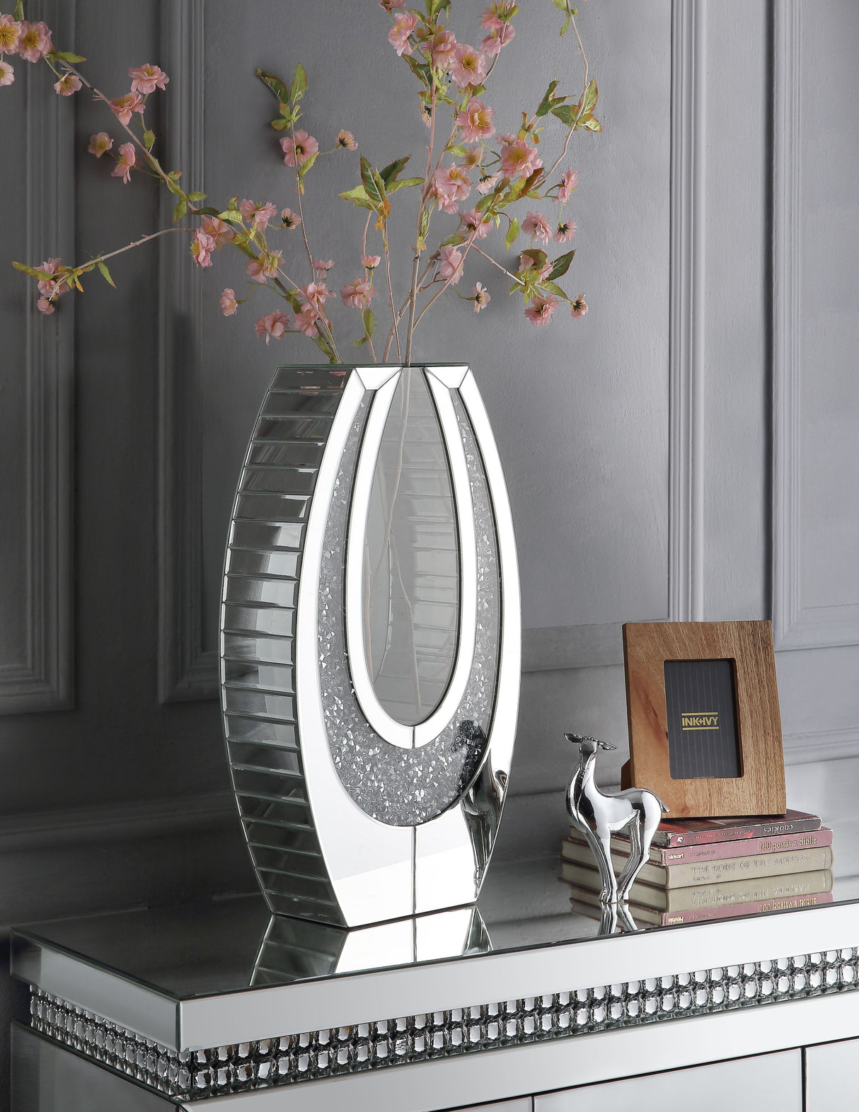 Noralie Mirrored & Faux Diamonds Accent Decor