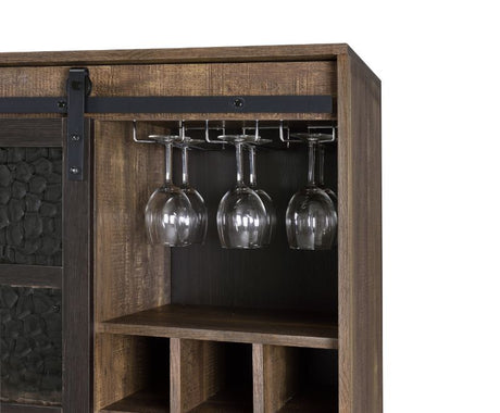 Treju Obscure Glass, Rustic Oak & Black Finish Wine Cabinet