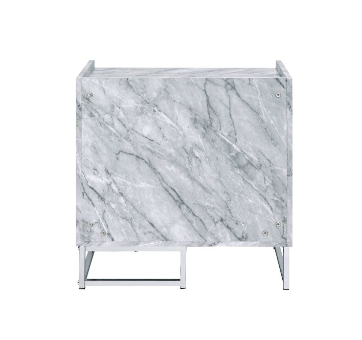 Azrael White Printed Faux Marble & Chrome Finish Accent Table