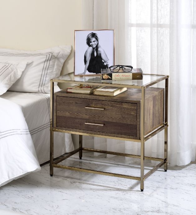 Knave Walnut & Champagne Finish Accent Table