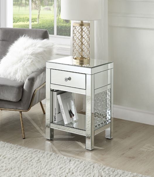 Nysa Mirrored & Faux Crystals Accent Table