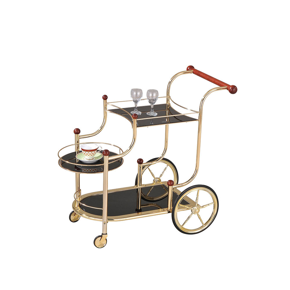 Lacy Black Glass & Gold Plated Finish Serving Cart
