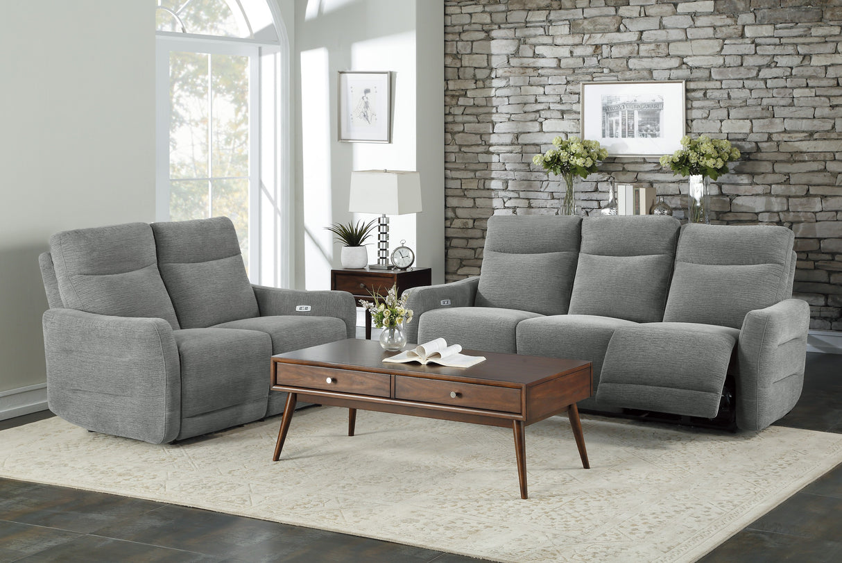 Edition Gray Power Double Lay Flat Reclining Sofa With Headrests And Usb Ports