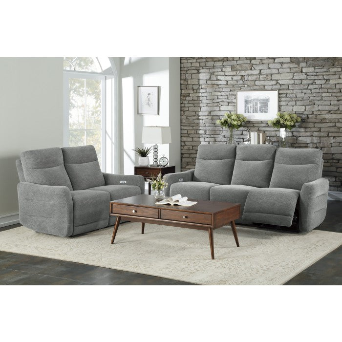 Edition Gray Power Double Lay Flat Reclining Sofa With Headrests And Usb Ports