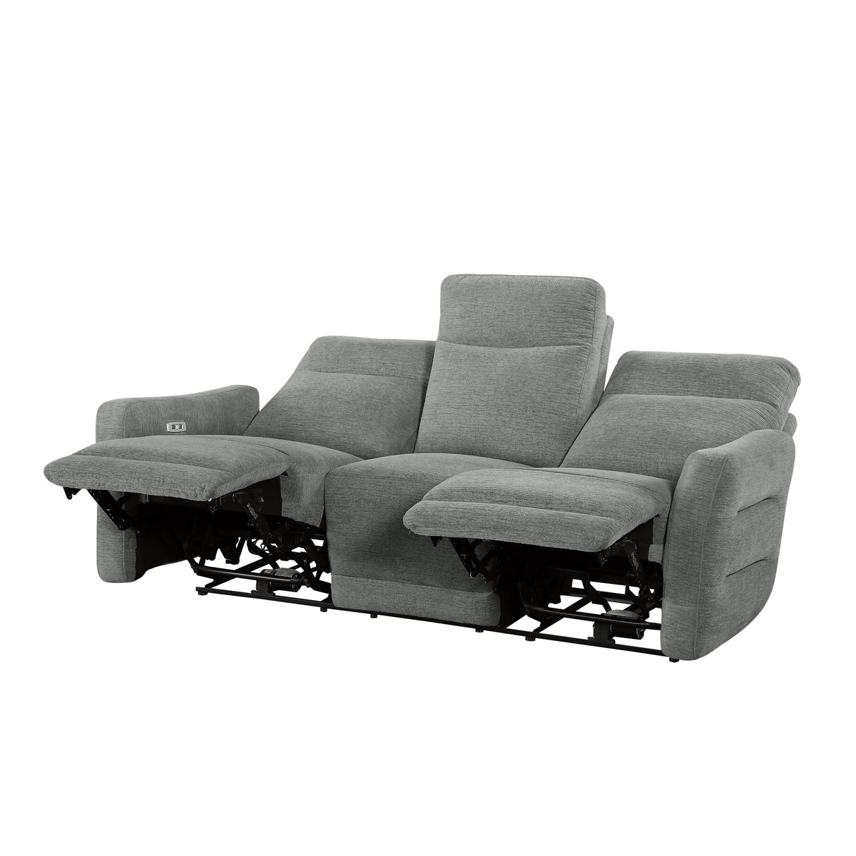 Edition Gray Power Double Lay Flat Reclining Sofa With Headrests And Usb Ports