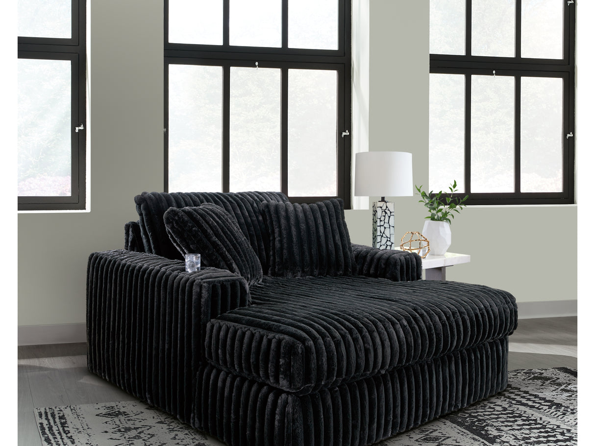 Midnight-Madness 3-Piece Sectional, Chaise And Oversized Accent Ottoman