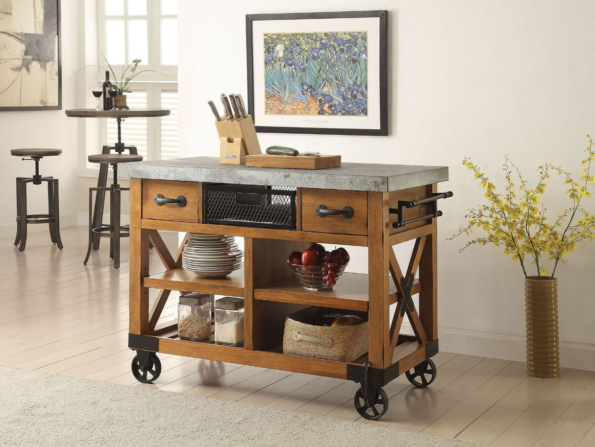 Kailey Antique Oak Finish Kitchen Cart