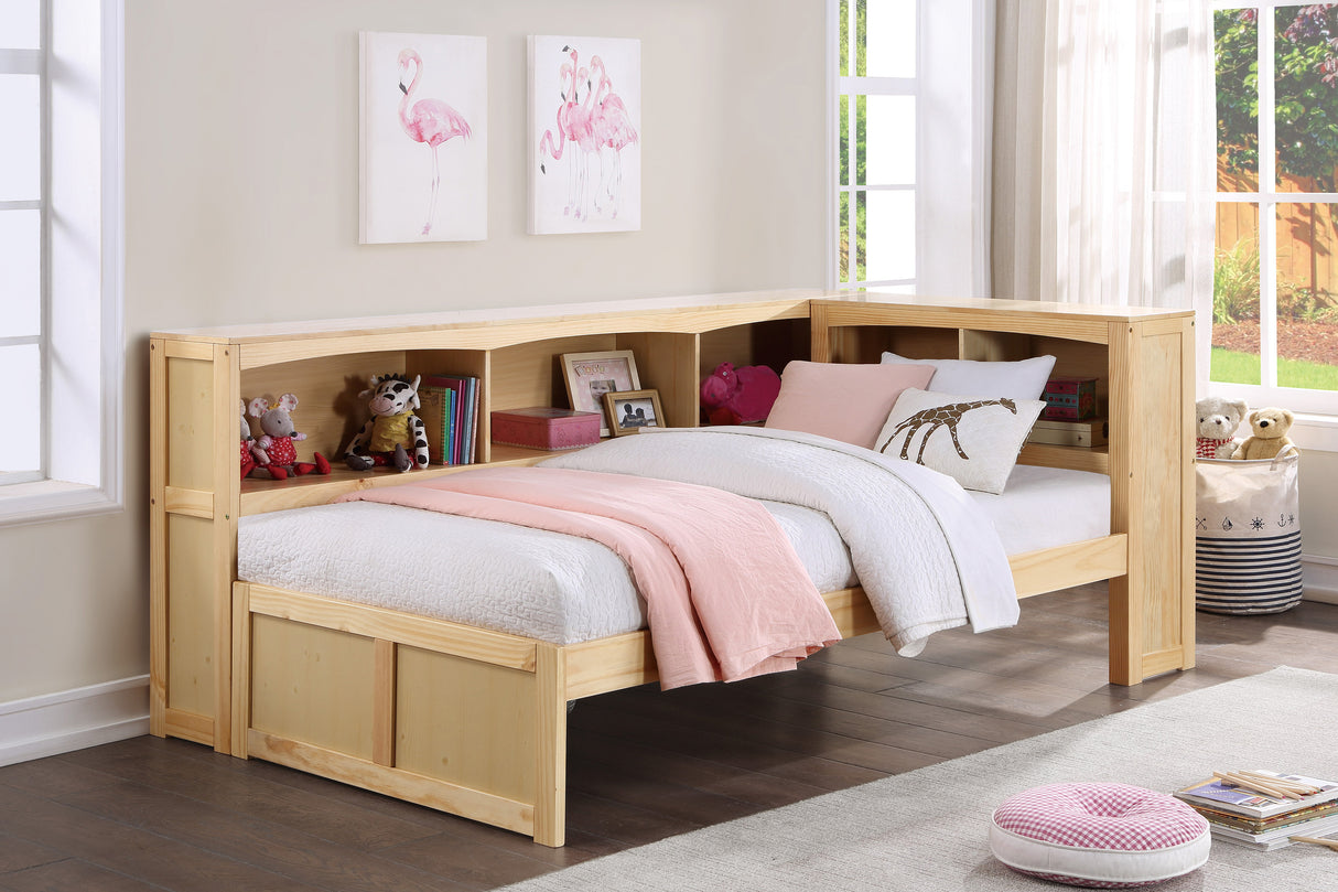 Bartly Natural Pine Twin Bookcase Corner Bed