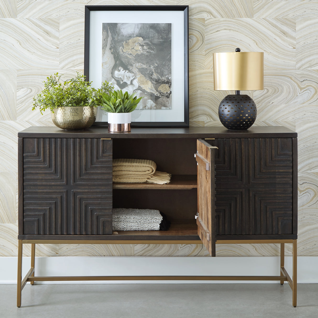Elinmore Brown/Gold Finish Accent Cabinet