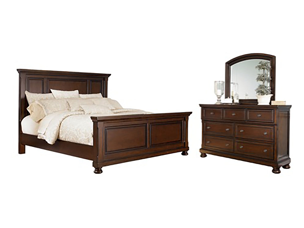Porter Rustic Brown Queen Panel Bed, Dresser And Mirror