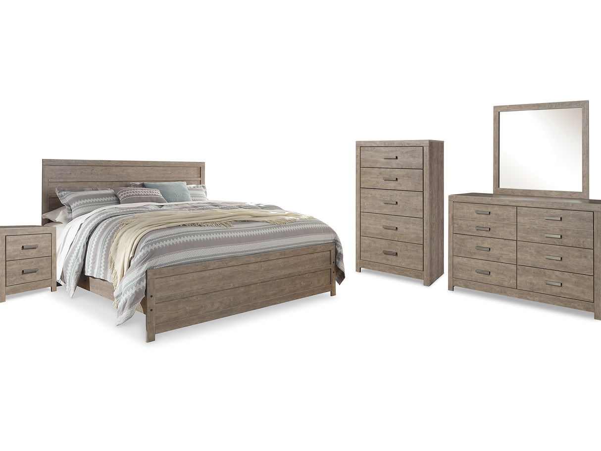Culverbach Gray King Panel Bed, Dresser, Mirror, Chest And Nightstand