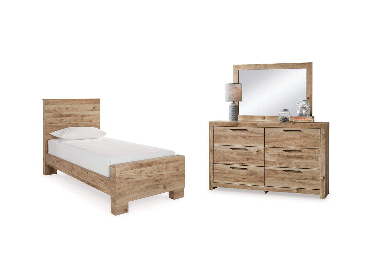 Hyanna Tan Brown Twin Panel Bed, Dresser And Mirror