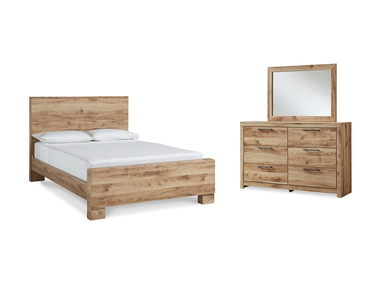 Hyanna Tan Brown King Panel Bed, Dresser And Mirror