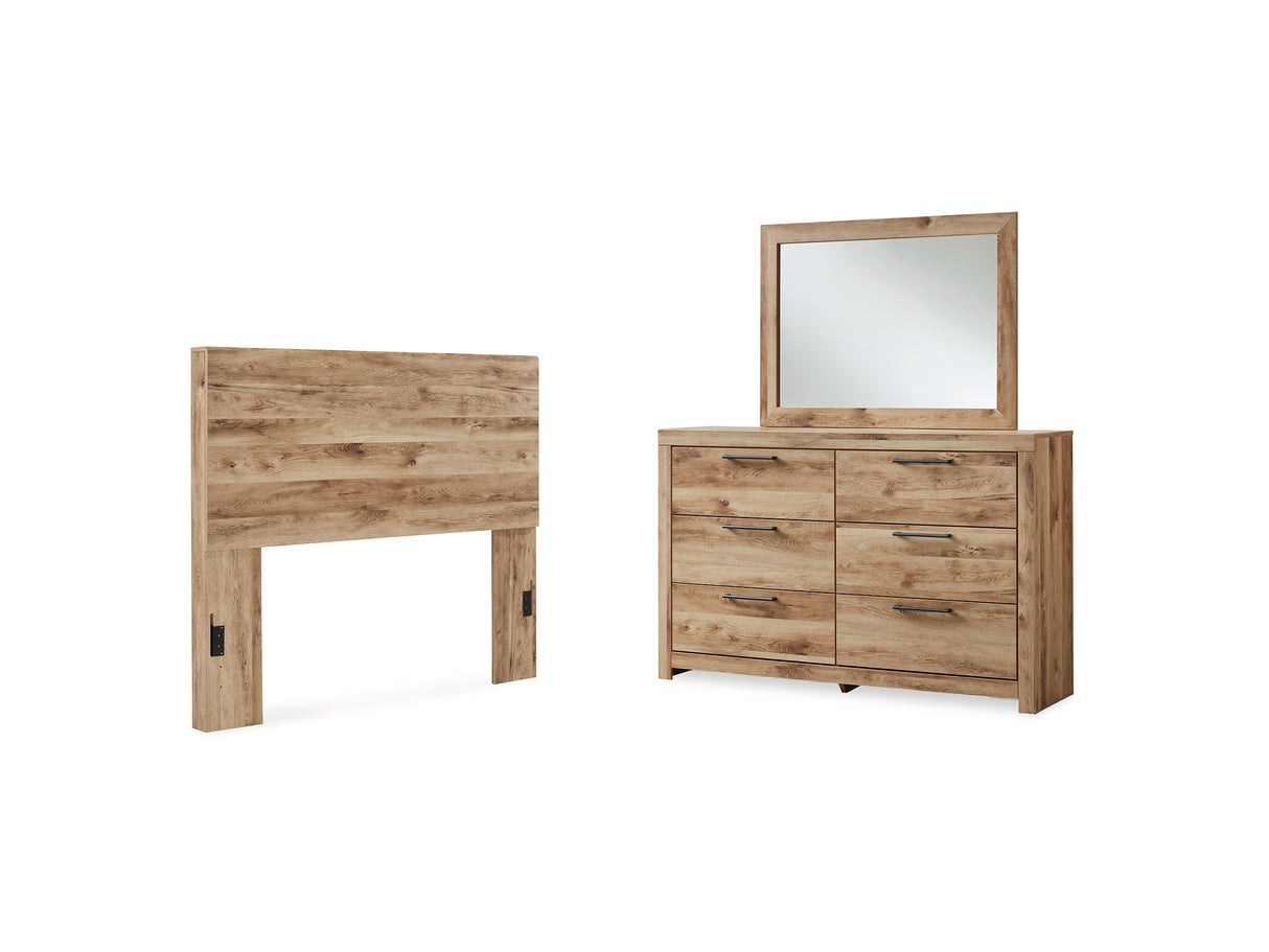 Hyanna Tan Brown Full Panel Headboard, Dresser And Mirror