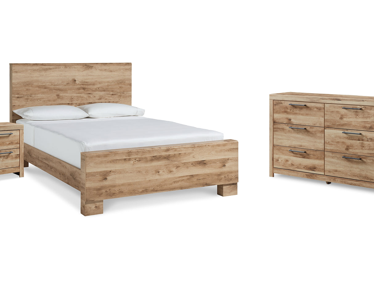 Hyanna Tan Brown Queen Panel Bed, Dresser, And Nightstand
