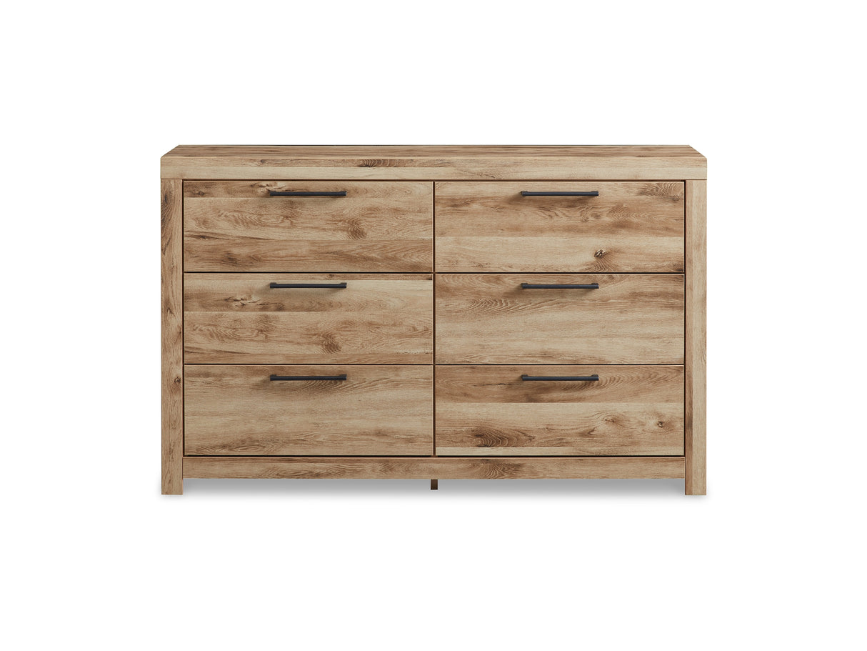 Hyanna Tan Brown Queen Panel Bed, Dresser, And Nightstand