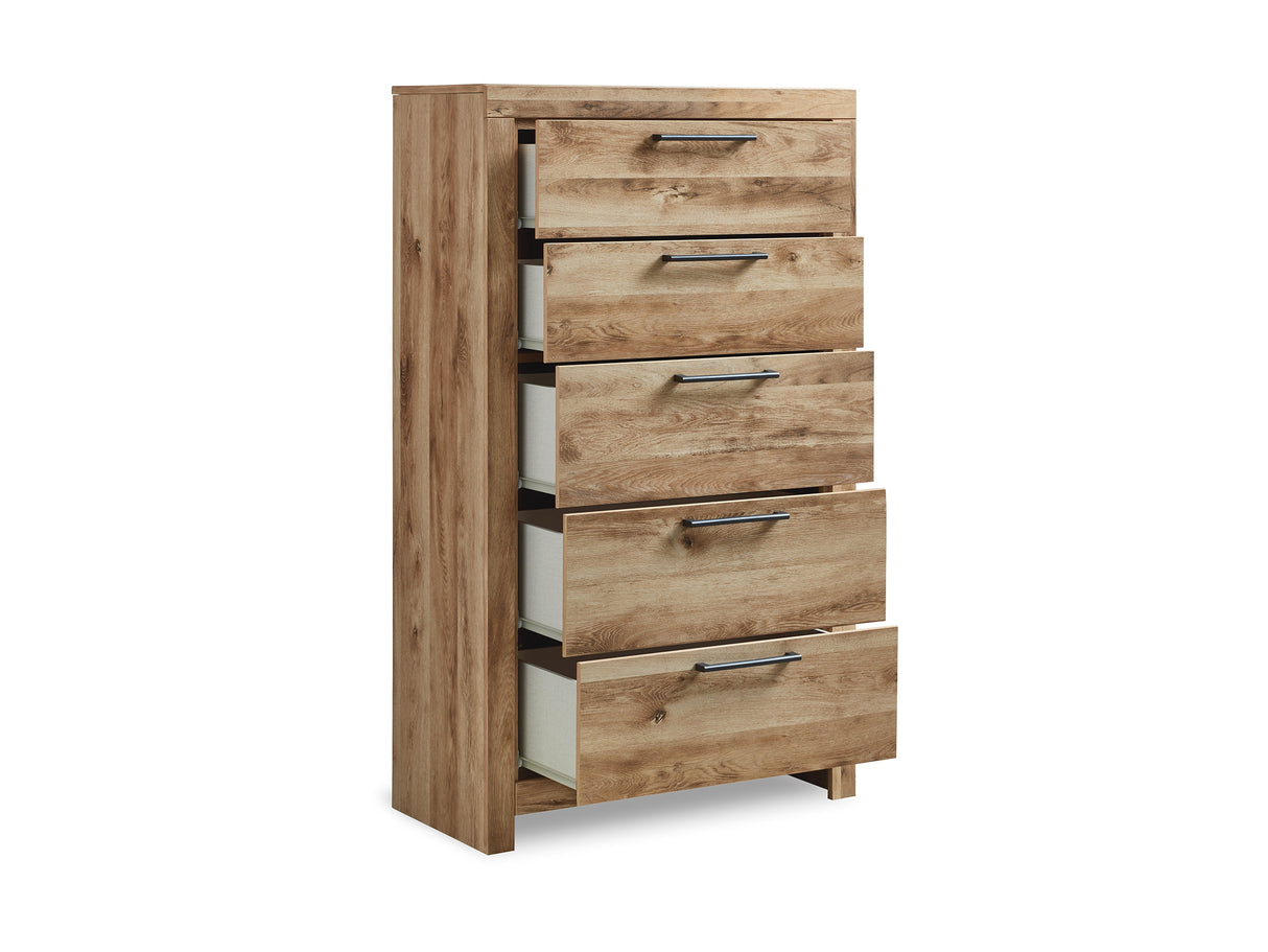 Hyanna Tan Brown Queen Panel Headboard, Dresser, Mirror And Chest