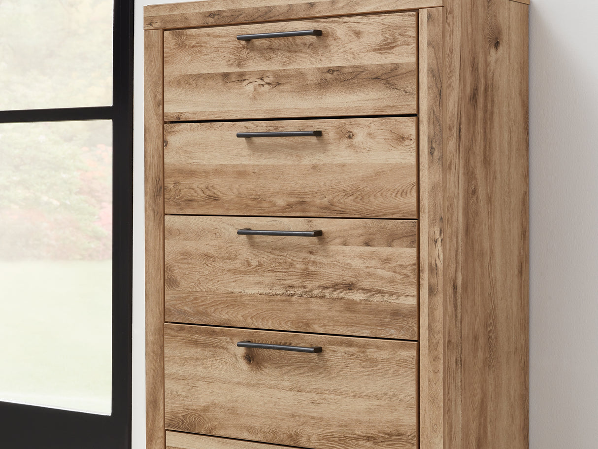 Hyanna Tan Brown Queen Panel Headboard, Dresser, Mirror And Chest