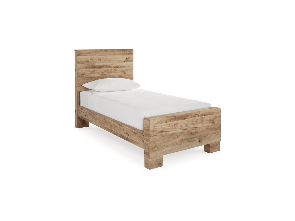 Hyanna Tan Brown Twin Panel Bed, Dresser And Mirror